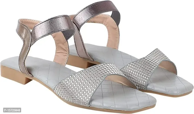 ALEXY Silver Diamante Summer Flat Sandals